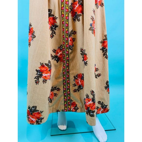 Vintage 70s Maxi Dress Womens Small Floral Rose Print V-neck Lanzillotti Boho - Picture 6 of 9